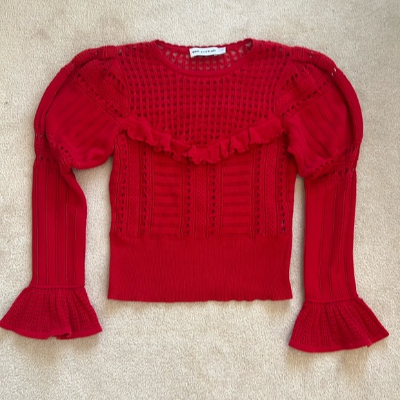 Women’s Self-Portrait Dark Red Knitted Lace Top Size Large - Picture 2 of 8
